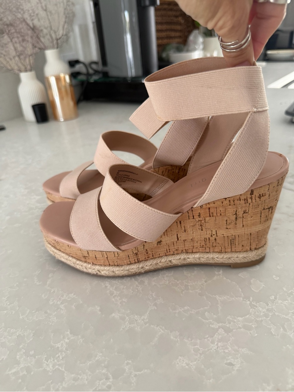 Madden Girl Nude Blush Elastic Cork Wedge Sandals